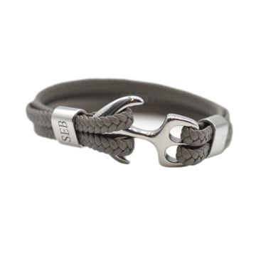 Bracelet cuir ancre gris personnalisé - 2210