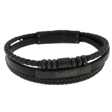 Bracelet cuir noir personnalisé - 2328