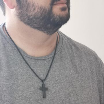 Chaîne pendentif croix en acier noir personnalisé - 2480